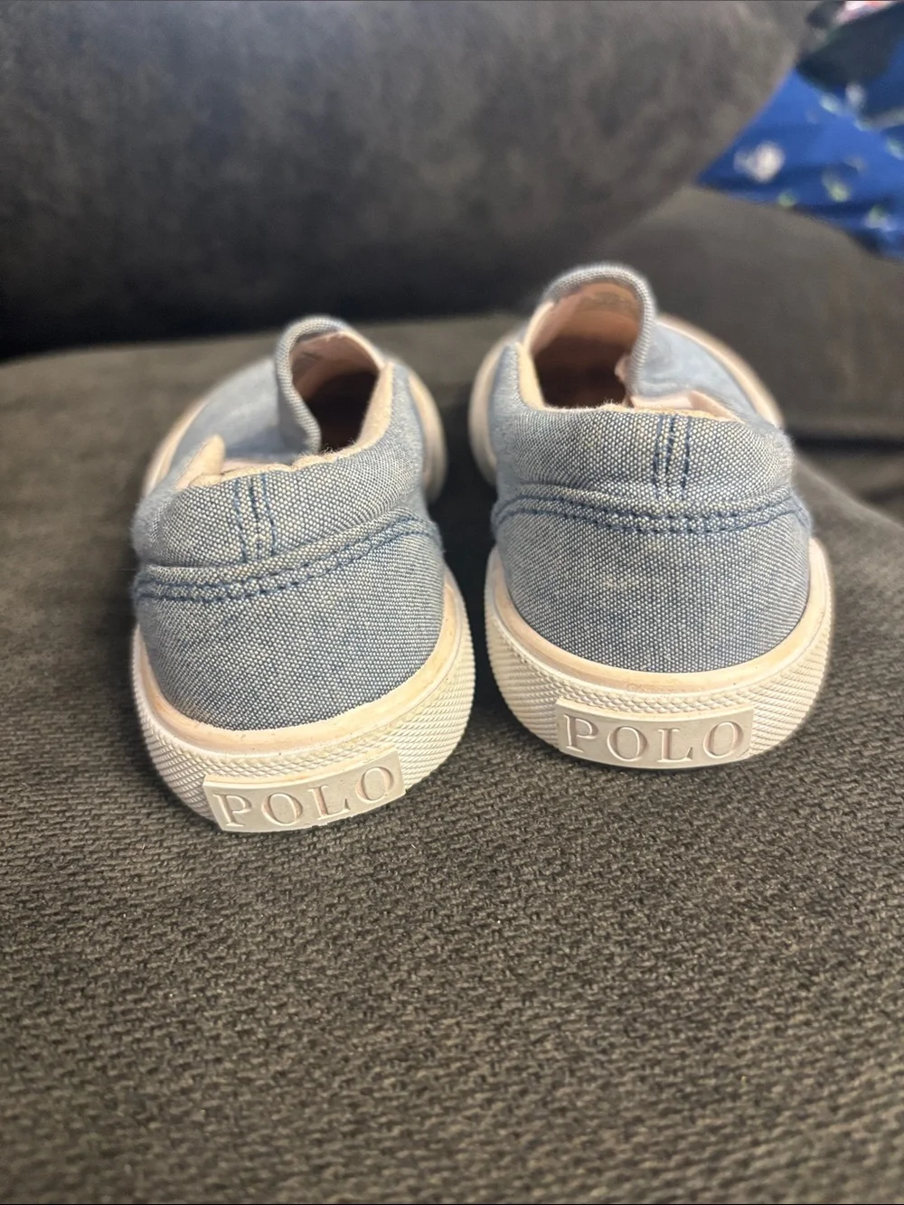 Ralph Lauren Kids Denim Blue Slip-On Sneakers with Pink Polo Logo